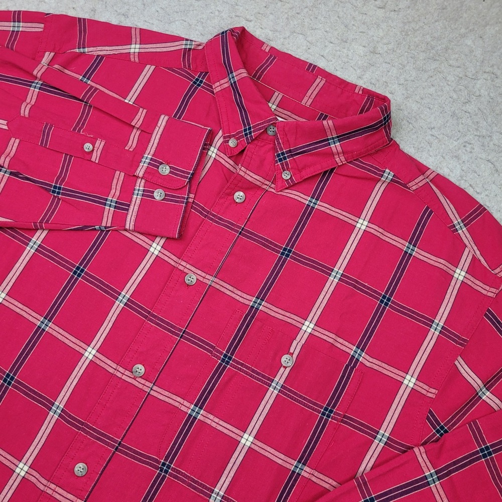 Wrangler Rugged Wear Shirt Mens 2XL Red Plaid Long‎ Sleeve Button Down Pocket